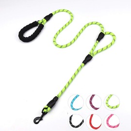 DDSCOLOUR Heavy Duty Dog Leash 5-6ft Long with Double Traffic Handle Reflective Perfect for Medium Large Dog Leash Strong Double Handle Lead ，Greater Control Safety Training (Green)