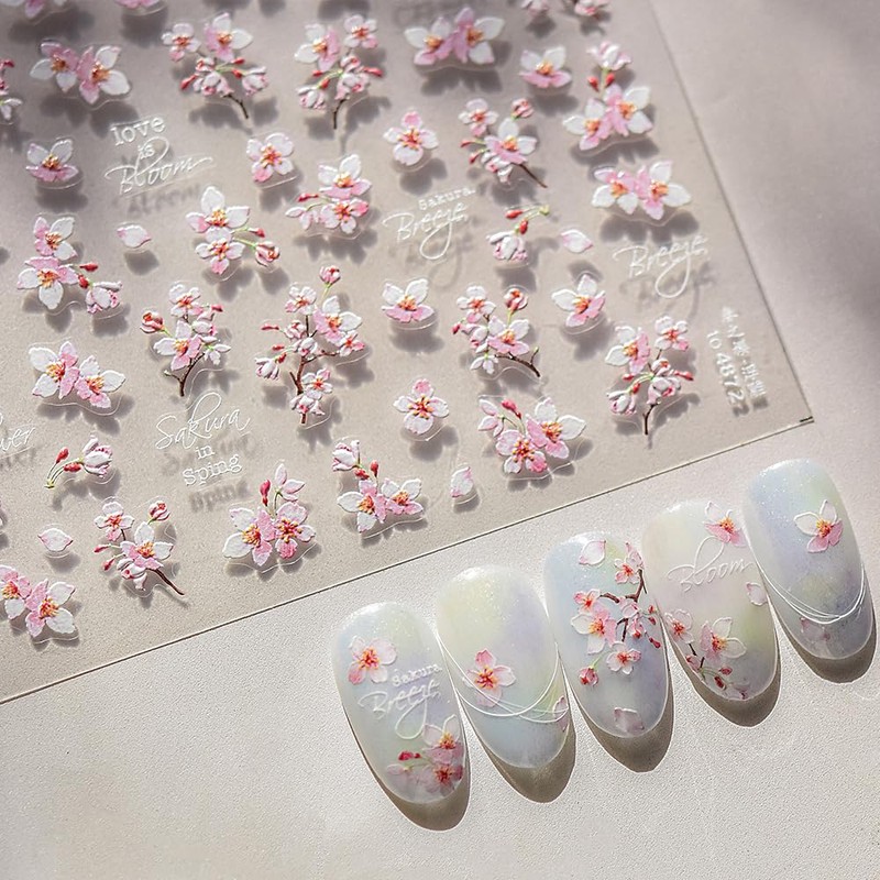 Adesivo per unghie con fiori di ciliegio rosa ciliegia per
