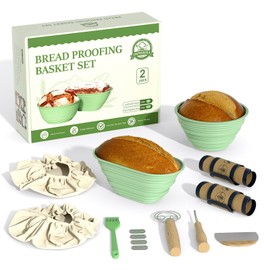 IMMSKILL 2 Pack Silicone Banneton Bread Proofing Baskets, 10" Oval & 9" Round Silicone Banneton Bread Proofing Baskets, Complete Set for Bread Making With Essential Tools