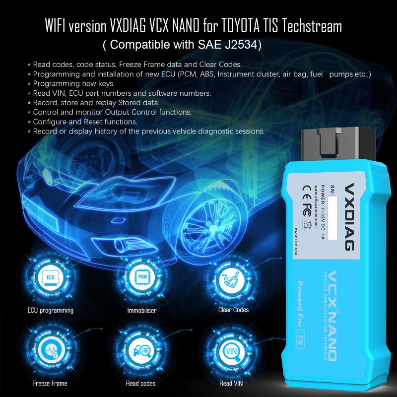 VXDIAG WiFi VCX Nano for Toyota/Lexus 2000-2023 Techstream V18.00.008 J2534