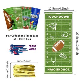 100 Pieces Football Treat Bags, Ball Games Rugby Football Candy Cello Treat Bags with Sliver Twist Ties, Football Cellophane Bags for Birthday Sports Party Favor Boys Kids Team Sports Goodie Bags