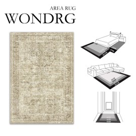 WondRg 8x10 Washable Area Rug Beige Vintage Living Room Bedroom Indoor Carpet Distressed Retro Non Slip Low Pile Soft Large Throw Rug for Dining Room Office Dorm Decor