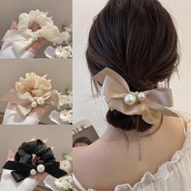 VOKLLIYU Hair Elastic Pearl Hair Ornament, Set of 3 Adults, Cute, Elegant, Elastic Hair Accessories, High Elasticity, Hair Clip, Stylish, Commuting, Women's, Elegant (A)