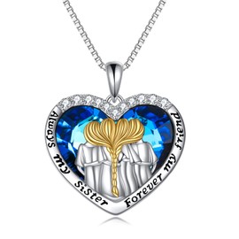 POPKIMI Sterling Silver Sisters Necklace for 2/3/4/5 - Always My Sister Forever My Friend - Blue Crystal - Women's Gift