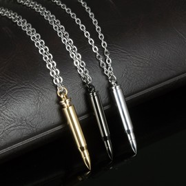 Metal Bullet Pendant Necklace Men, Stainless Steel Men's Necklaces, Characteristic Hip-hop Necklace for Men Gifts for Boyfriend Husband Friends (silver)