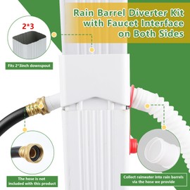 Downspout Diverter, Pathneer Rain Barrel Diverter Kit Fits for 2"x3" Downspout, Rainwater Collection System with Dual Outlet Design and 5ft Extension Tube, Diverts Water into Rain Barrel