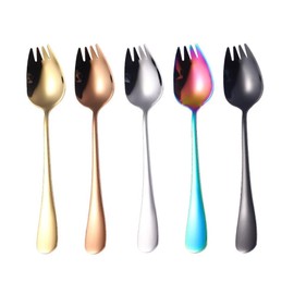 Leadigol Stainless Steel 2 in 1 Sporks Creative Spoon Fork Utensils Spaghetti Salad Dessert Fruit Flatware Set Tool