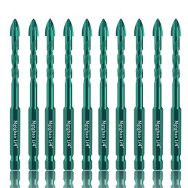 Mgtgbao 10pc 1/4” Green Masonry Drill Bits, 6MM Concrete Drill Bit Set for Tile,Brick, Plastic and Wood,Tungsten Carbide Tip Best for Wall Mirror and Ceramic Tile.