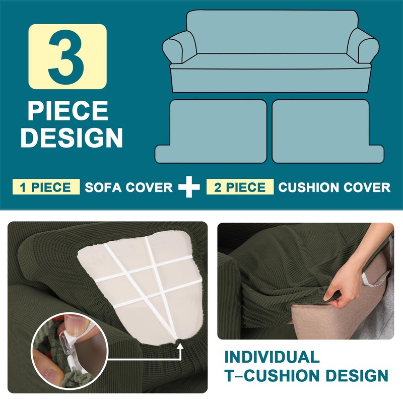 Turquoize 3 Piece T Cushion Sofa Slipcovers Stretch Couch Cover