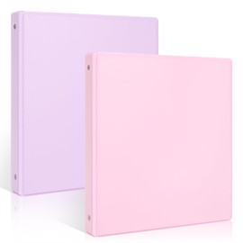 SKYDUE 3 Ring Binder 2 Pack, 1 Inch Clear View Binders with 2 Interior Pockets（Fit 8.5x11 Inches）, Round Ring Binder for Office & School Supplies Organize, Pink and Purple