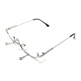 TOKYO GOODS MARKET Charm with No Lens Oval Half Rim Date Glasses Bottom Frame Fashion Glasses Moe Glasses One Size Fits Most, Silver
