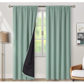 BGment Blackout Curtains with Thermal Insulation Liner Curtains 84 Inches Long, Rod Pocket and Back Tab Double Layer Room Darkening Window Curtain for Bedroom(52 x 84 Inch, 2 Panels, Frosty Green)