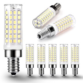 ALIDE E12 75 Watt Replacement LED Candelabra Bulbs C7,6000K Daylight Bright Cool White,800LM T6 7.5W LED E12 Chandelier Light Bulbs for Ceiling Fan Pendant Lighting,Non-dimmable,6 Pack