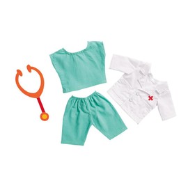 Heless 1653 - Bekleidungs-Set für Puppen, 4 teiliges Arzt-Outfit mit Hose, Hemd, Arztkittel und Stethoskop, Größe 28 - 35 cm