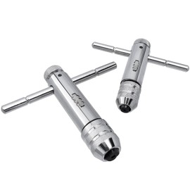 Mesee 2 Pcs Tap Wrench, T-Handle Ratchet Tap Wrench Set, Adjustable Ratcheting T Handle Tapping Holder Wrench Reversible Reamer Hand Threading Tap Wrenches Tool Fits M3-M8/ M5-M12 Metric Screw Taps