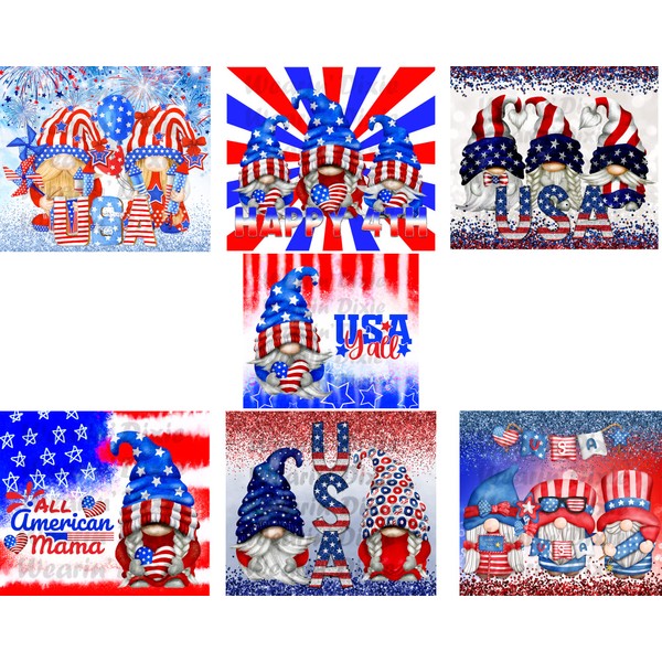 Patriotic Gnomes Tumbler Sublimation Prints-Ready To Press Prints Bundle