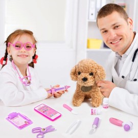 Meland Toy Doctor Kit for Girls - Pretend Play Doctor Set with Dog Toy, Carrying