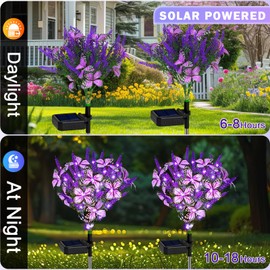 Luces solares de jardín, luces solares de mariposa de lavanda, luces solares de flores artificiales para decoración impermeable al aire última intervensión, regalos de jardinería para mujeres,