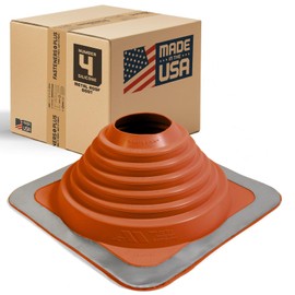 Fasteners Plus #4 Square Silicone Metal Roof Pipe Flashing Boot (Made in USA), Fits 2-3/4” - 7” Pipe OD, Red High Temp Silicone Chimney Boot for Metal Roof