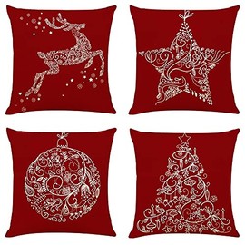BCKAKQA Christmas Decorative Throw Pillow Covers 18 x 18 inch Set of 4 Red Cushion Covers 45cm x 45cm Soft Polyester Square Throw Pillow Cases for Living Room Sofa Couch Bed Cushions