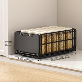 Pull Out Cabinet Organizer Fixed with Adhesive Nano Film, 1 Pack Sliding Mesh Cabinet Basket with Handle, Heavy Duty Slide out Pantry Shelves Drawer Storage for Home, Kitchen, Bathroom, Black