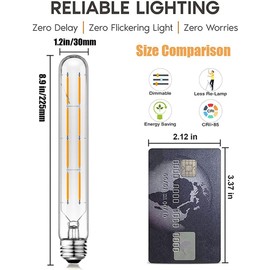 XININSUN T10 Led Bulbs,Long Tubular Led Light Bulbs, E26 Dimmable Tubular Bulb,Equivalent 75 Watt, E26 Edison Style Vintage LED Filament Light Bulb,2700K Warm White,8.9in(225mm),4-Pack.