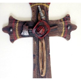 Fireman Cross Helmet Hose and Axe Polyresin 12 x 7 1/2 Inches