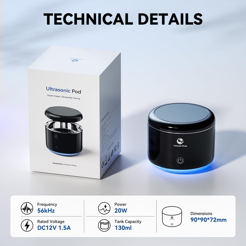 Portable Ultrasonic Cleaner, 56kHz Ultrasonic Retainer Cleaner, Upgraded Lighted Retainer