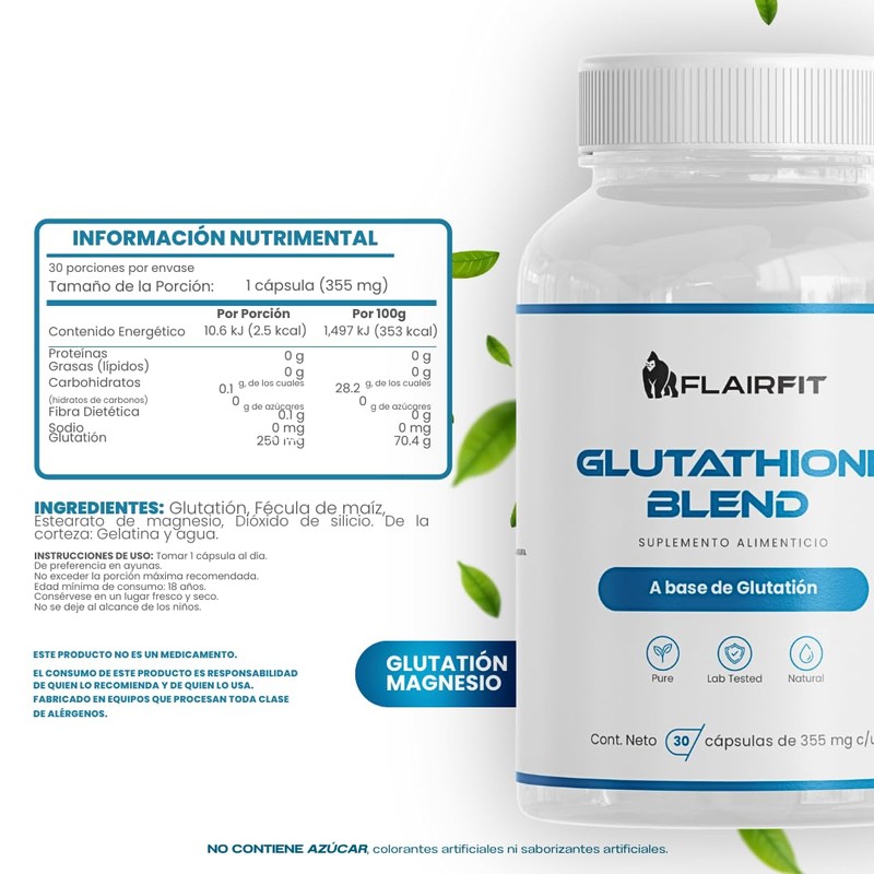 Flairfit® Suplemento En Cápsulas, Glutathione Blend, Glutation - Glutamina, Glicina