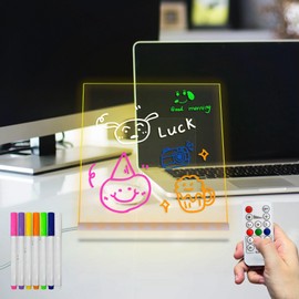 Laysinly Acrylic Dry Erase Board with Stand for Desk, 7 Colors to Do List Desktop, Remote Control Clear Memo Note Board, Tabletop Whiteboard with Stand for Office, Home, School (M)