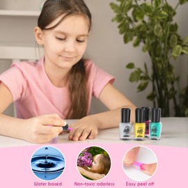 Amagoing Kids Nail Polish Set for Girls, All-in-One Nail Art Kit with Storage Box Ages 6-8, Non Toxic Peelable Nail Polish, Nail Dryer, Hair Clip, Girl Makeup Case Toys Birthday Gift for 5 6 7 8 9