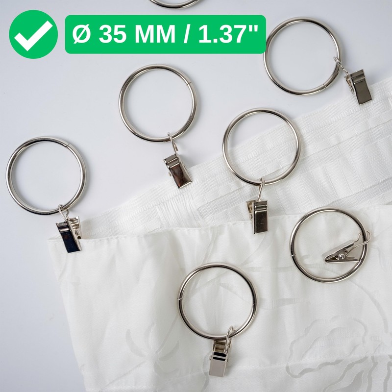 Curtain Clips with Rings, Pack of 30, in Silver Colours,