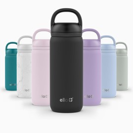 Ello Cooper Twist Stainless Steel Water Bottle with Cup Lid, Leak-Proof, Double Walled and Vacuum Insulated, Fits Car Cup Holders, Integrated Carry Strap, Dishwasher Safe, Black