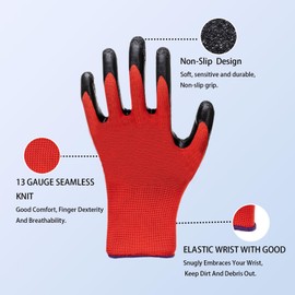 Work Gloves Latex Coated-8 Pairs, Nylon Gloves,Non-Slip Texture, for Men and Women,Ideal For General Duty Work,Large (Red Black)