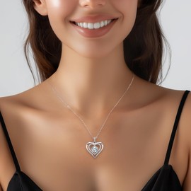 CDE Women's Necklace 925 Silver Chain Women's Moissanite Heart Pendant Diamonds Jewellery Heart Necklace Gift for Women Christmas Valentine's Day Mother's Day, Sterling Silver