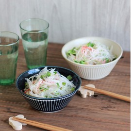 Minoru Pottery Mino Ware Albee 130 Pack Bowl, Set of 2 Colors (Navy & Beige), Lid Included