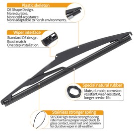 MIKKUPPA - Limpiaparabrisas trasero de 12 pulgadas para Toyota RAV4 2000-2012, 2019-2023, Highlander 2001-2019, Land Cruiser 2019-2013, Dodge Durango 2022-2011, Journey 2022-2008, parabrisas trasero