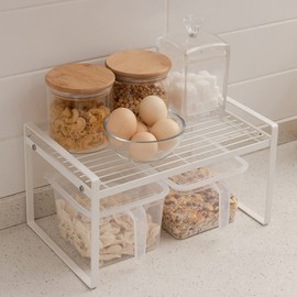 Spesh Kitchen Cupboard Shelf 33x21x18cm Cupboard Shelf Organiser Kitchen Countertop Storage Shelf Tabletop Metal Shelf for Kitchen Bedroom Bathroom(White)