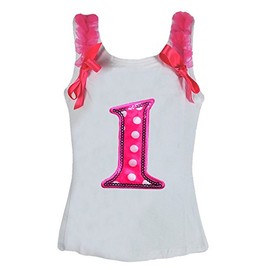 GoForDance Birthday Pink/White Polka Dot Age Number Tank-Top w/Sequin Trim (Age 1)