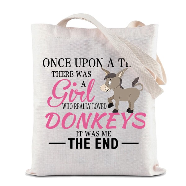 BAUNA Funny Donkey Lover Gift "There Was A Girl Who Really Loved Donkeys Novelty Donkey Themed Zipper Pouch Makeup Bag, Once Donkey Tote Bag