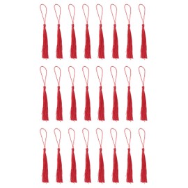 SOWAKA 30 Pcs Mini Tassels Soft Flossy Bookmark Tassels with Loop for DIY Crafting Project Earring Jewelry Making Souvenir Graduation Clothing Sewing Gift Tags (Red)