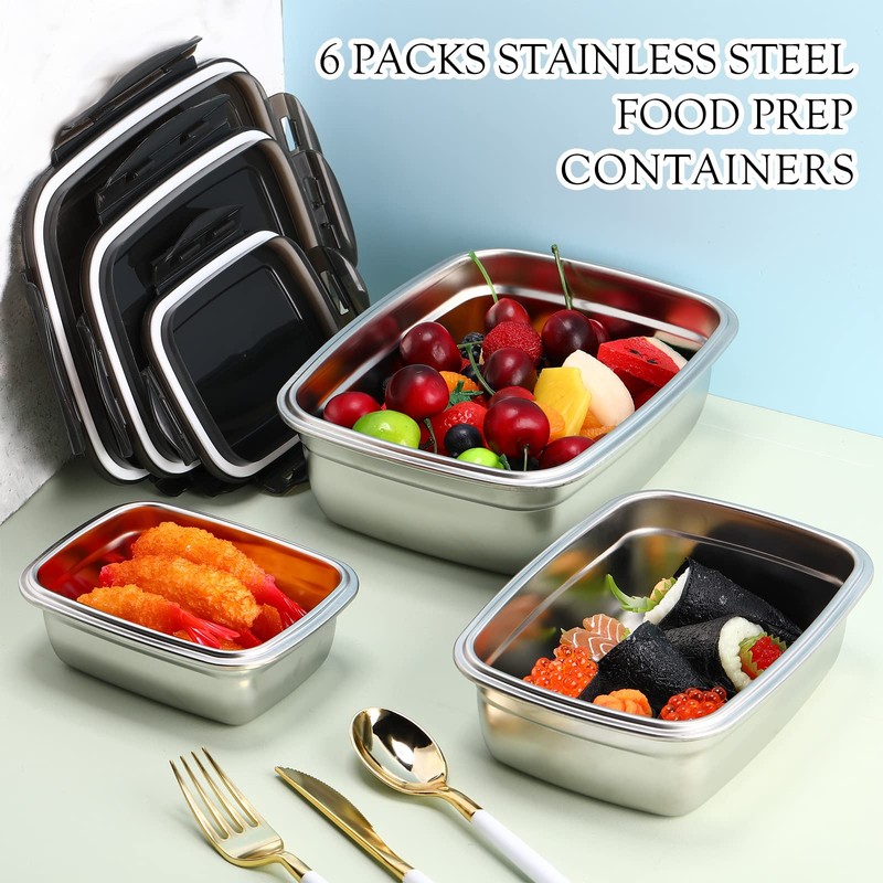Nuanchu 6 Packs Stainless Steel Food Storage Containers Airtight Metal