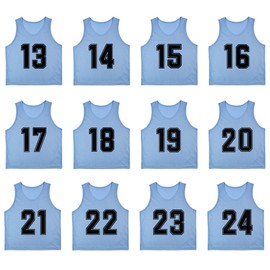 RE-HUO Set of 12 Numbered (13-24) Soccer Vests/Sport Pinnies/Training Bibs with Free Carry Bag(Sky blue13-24,XL)