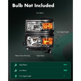 SCITOO Headlights for 2014 2015 for Chevy Silverado 1500 Black Housing Amber Reflector Pair Headlight Assembly GM2502389