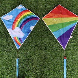 Kaiciuss 2 Pack Diamond Rainbow Kites for Kids, Beach Kite for Boys and Girls, Easy Flying for Toddlers and Beginners, Comes with A Kite Handle with 300 FT String
