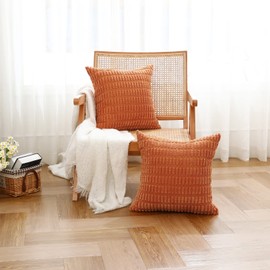 sykting Orange Throw Pillow Covers 20x20 inch Soft Striped Corduroy Plush Boho Farmhouse Decorative Pillow Covers for Couch Sofa Bed Living Room Pack of 2