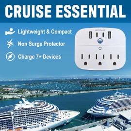 Cruise Approved Foldable Non Surge Power Strip [2 USB-C, 2 USB, 3 AC Outlet Plugs] - Cruise Essentials for Carnival, Celebrity, Princess, Norwegian, Holland America & Major Cruise Lines in 2024 & 2025