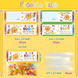 K1tpde 46 Set Happy 100th Days of School Treat Bag Toppers and Cards Set 100th Days School Self Adhesive Goodies Baking Wrapping Bags with Greeting Card for Kids DIY Exchange Card Gifts, Colorful