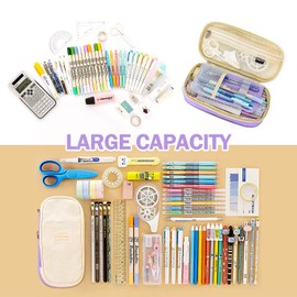 LHMTQVK Large Pencil Case Pencil Pouch Can Expand Pencil Bag Big Capacity Pencil Bag Large Storage Pouch Pencil Case Aesthetic Pencil Cases for Adults Cute Pencil Pouch (purple beige)(kl2)