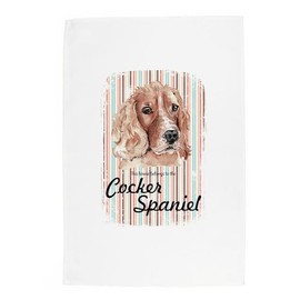 Purely Home Cocker Spaniel Tea Towel - This House Belongs to the Dog - Panama Cotton Kitchen Dish Towel/Drying Cloth - 67cm x 45cm - Gift for Dog Lovers